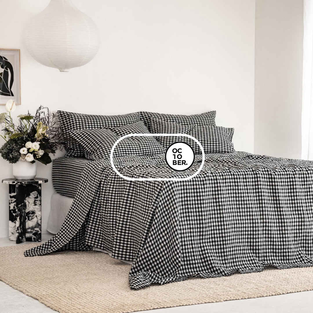 Bộ chăn ga gối | Cotton Organic | | 5 món | 160x200cm, 180x200cm, 200x220cm | Caro Trắng Đen | Mềm mại, Kháng khuẩn, Thấm hút | OCTOBER BEDDING