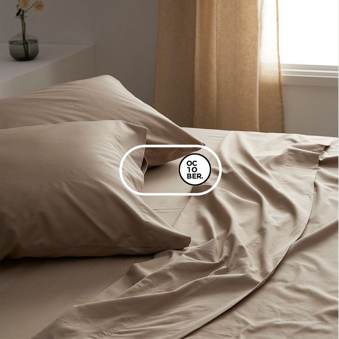 Bộ chăn ga gối | Tencel 100s | 5 món | 160x200cm, 180x200cm, 200x220cm | Almond | Mềm mại, Kháng khuẩn, Thấm hút | OCTOBER BEDDING