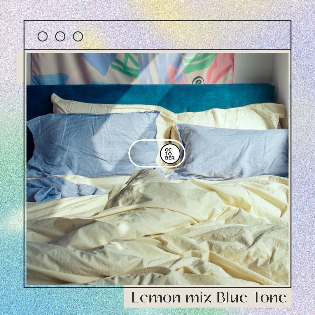 Bộ chăn ga gối | Cotton Organic | | 5 món | 160x200cm, 180x200cm, 200x220cm | Lemon mix Xanh Mây | Mềm mại, Kháng khuẩn, Thấm hút | OCTOBER BEDDING