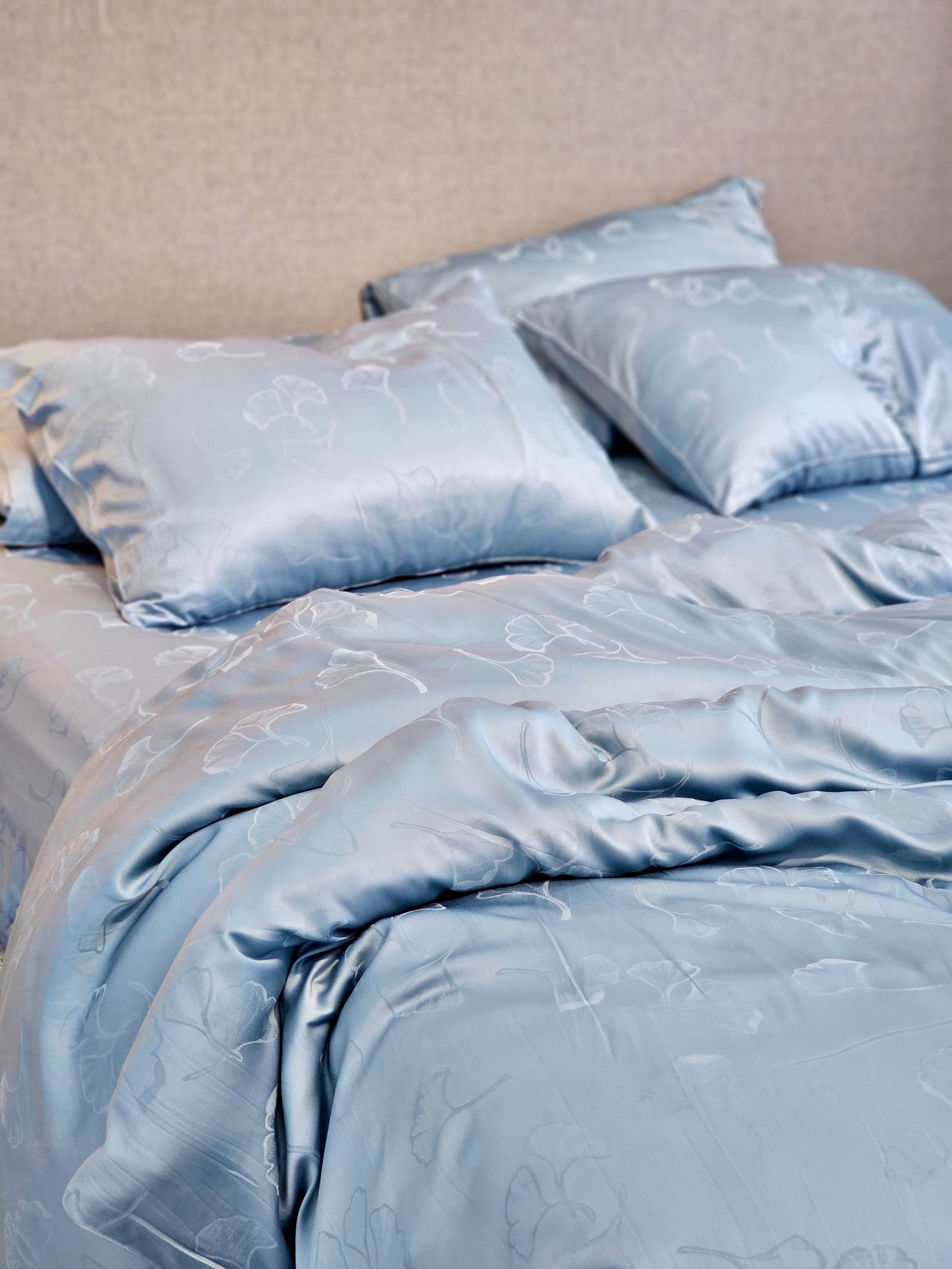 Bộ chăn ga gối | Jacquard Bamboo | Dệt Vân 80s | | 5 món | 160x200cm, 180x200cm, 200x220cm | NILE BLUE | Mềm mại, Kháng khuẩn, Thấm hút | OCTOBER BEDDING