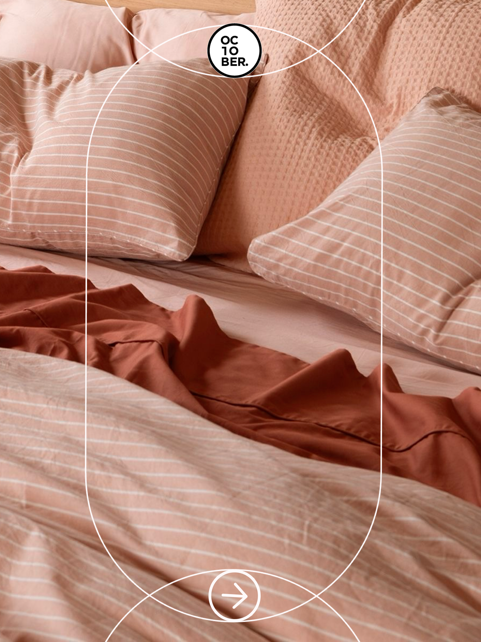 Bộ chăn ga gối | Cotton Organic | | 5 món | 160x200cm, 180x200cm, 200x220cm | Nền Cam Đậm Sọc Trắng | Mềm mại, Kháng khuẩn, Thấm hút | OCTOBER BEDDING