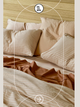 Bộ chăn ga gối | Cotton Organic | | 5 món | 160x200cm, 180x200cm, 200x220cm | Nền Cam Nhạt Sọc Trắng | Mềm mại, Kháng khuẩn, Thấm hút | OCTOBER BEDDING