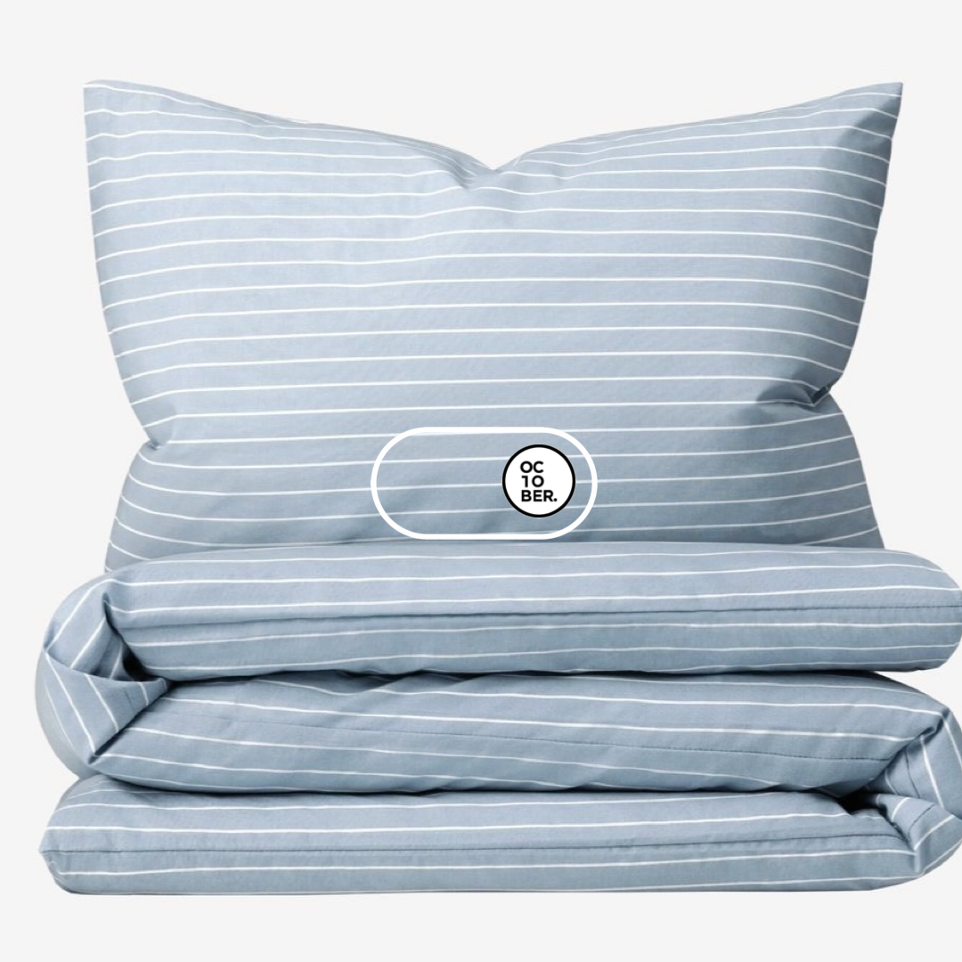 Bộ chăn ga gối | Cotton Organic | | 5 món | 160x200cm, 180x200cm, 200x220cm | Nền Xanh Navy Blue Sọc Trắng | Mềm mại, Kháng khuẩn, Thấm hút | OCTOBER BEDDING