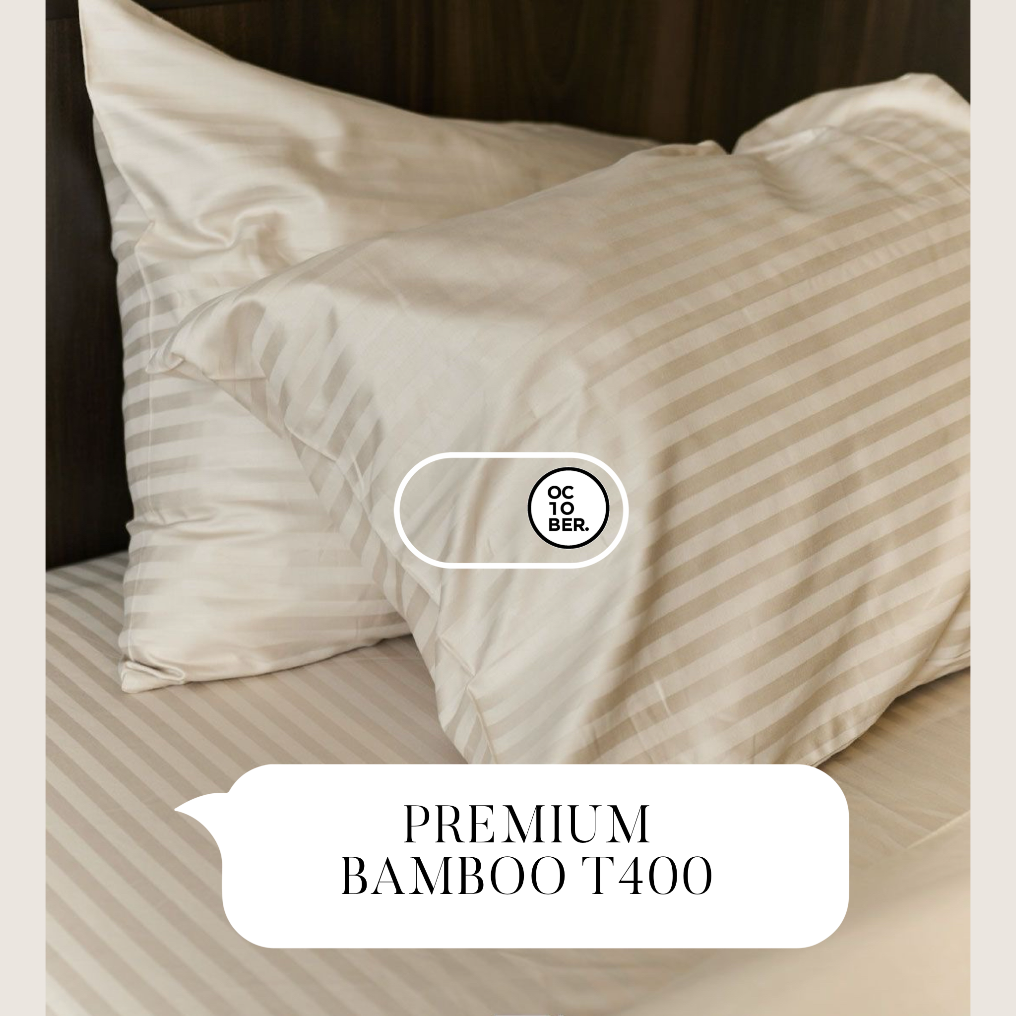 Bộ chăn ga gối | Jacquard Bamboo | Dệt Vân 80s | | 5 món | 160x200cm, 180x200cm, 200x220cm | Sọc 1cm Champion Ivory | Mềm mại, Kháng khuẩn, Thấm hút | OCTOBER BEDDING