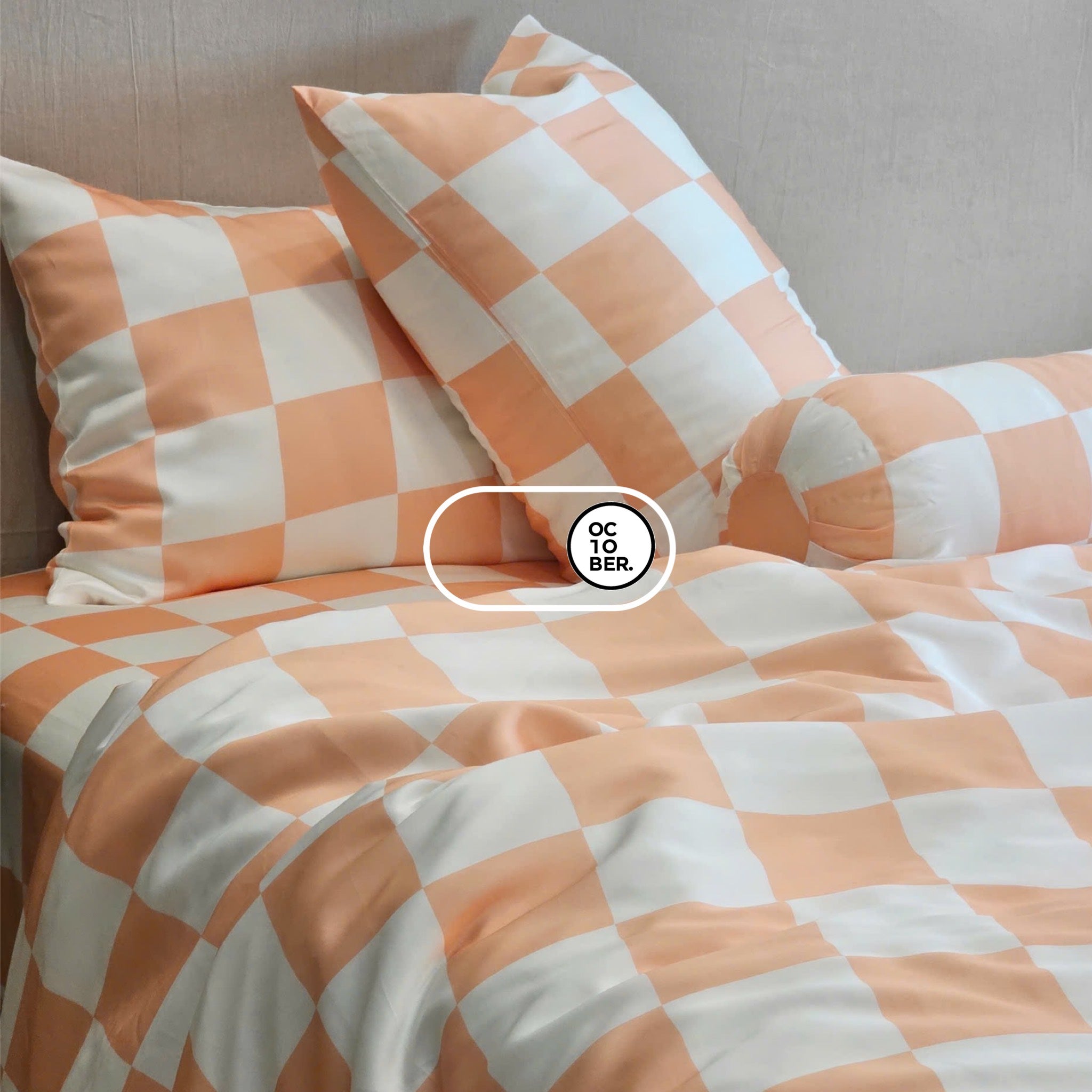 Bộ chăn ga gối | Jacquard Tencel | Họa Tiết 60s | | 5 món | 160x200cm, 180x200cm, 200x220cm | Caro Cam Sáng | Mềm mại, Kháng khuẩn, Thấm hút | OCTOBER BEDDING