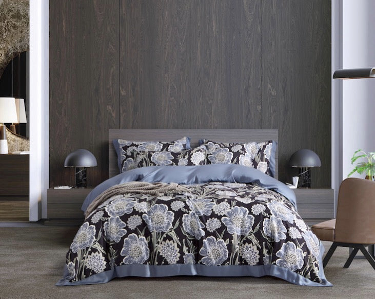 Bộ chăn ga gối | Tencel 100s | 5 món | 160x200cm, 180x200cm, 200x220cm | Hoa Huyền Bí  | Mềm mại, Kháng khuẩn, Thấm hút | OCTOBER BEDDING