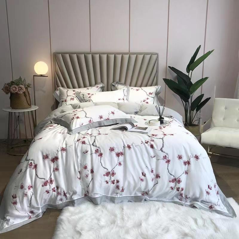 Bộ chăn ga gối | Tencel 100s | 5 món | 160x200cm, 180x200cm, 200x220cm | Hoa Anh Đào | Mềm mại, Kháng khuẩn, Thấm hút | OCTOBER BEDDING