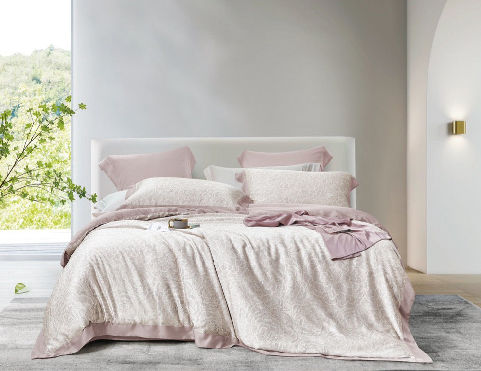 Bộ chăn ga gối | Jacquard Tencel | Họa Tiết 60s | | 5 món | 160x200cm, 180x200cm, 200x220cm | Hoa Cúc Đơn Sắc | Mềm mại, Kháng khuẩn, Thấm hút | OCTOBER BEDDING