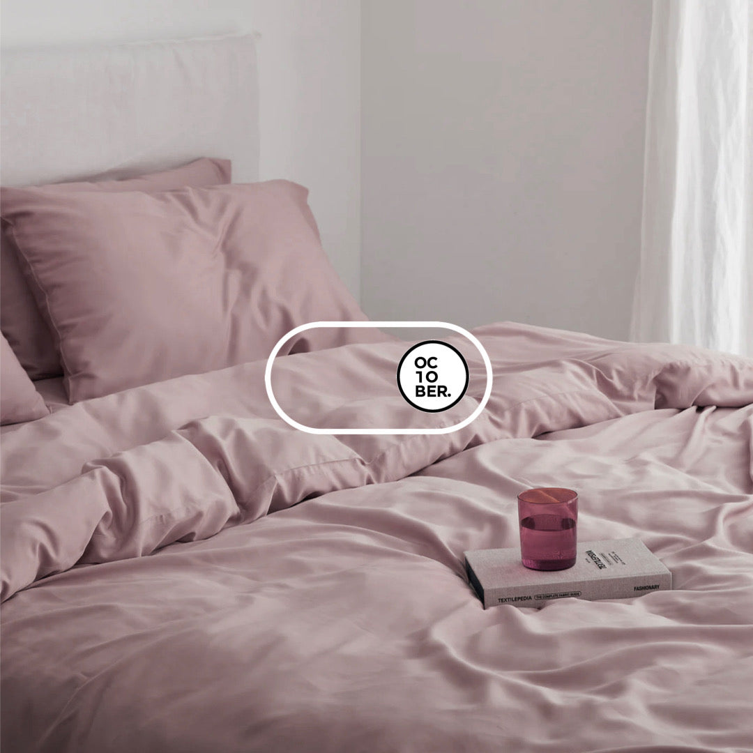 Bộ chăn ga gối | Tencel 100s | 5 món | 160x200cm, 180x200cm, 200x220cm | Thạch Anh Hồng | Mềm mại, Kháng khuẩn, Thấm hút | OCTOBER BEDDING