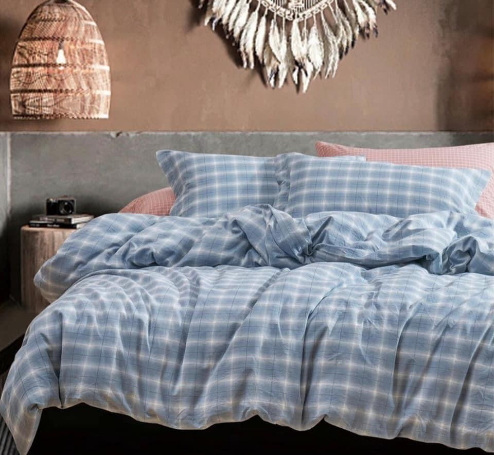 Bộ chăn ga gối | Cotton Organic | | 5 món | 160x200cm, 180x200cm, 200x220cm | Caro To Xanh | Mềm mại, Kháng khuẩn, Thấm hút | OCTOBER BEDDING