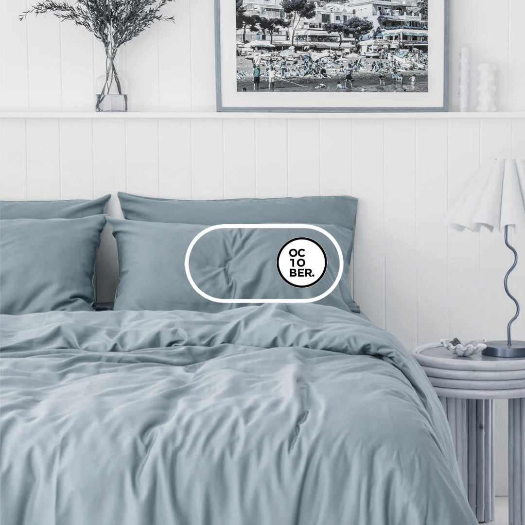 Bộ chăn ga gối | Tencel 100s | 5 món | 160x200cm, 180x200cm, 200x220cm | Marine Blue  | Mềm mại, Kháng khuẩn, Thấm hút | OCTOBER BEDDING