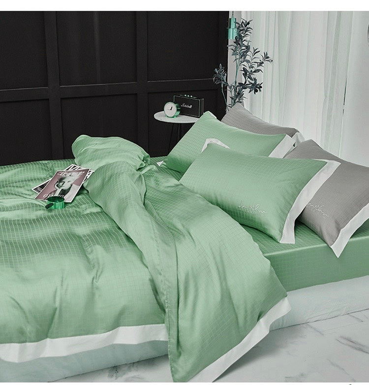 Bộ chăn ga gối | Jacquard Tencel | Trơn 60s | | 5 món | 160x200cm, 180x200cm, 200x220cm | Xanh Mint | Mềm mại, Kháng khuẩn, Thấm hút | OCTOBER BEDDING