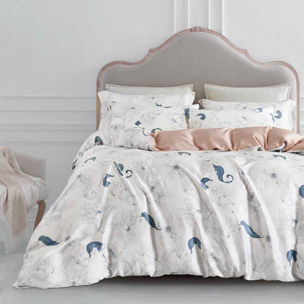 Bộ drap Tencel 60s- Hoạ tiết Hoa mix Hồng Cam